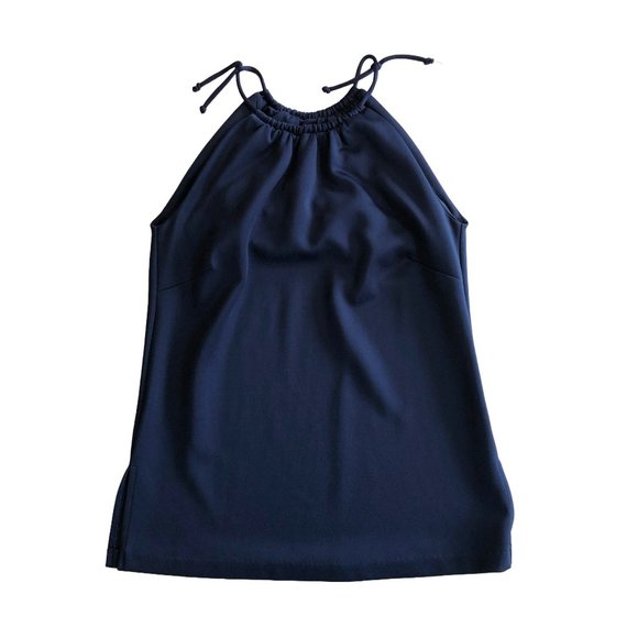 Gretchen Scott Navy Blue High Neck Halter Tank Built in Bra Sleeveless Shirt Top - Picture 1 of 7
